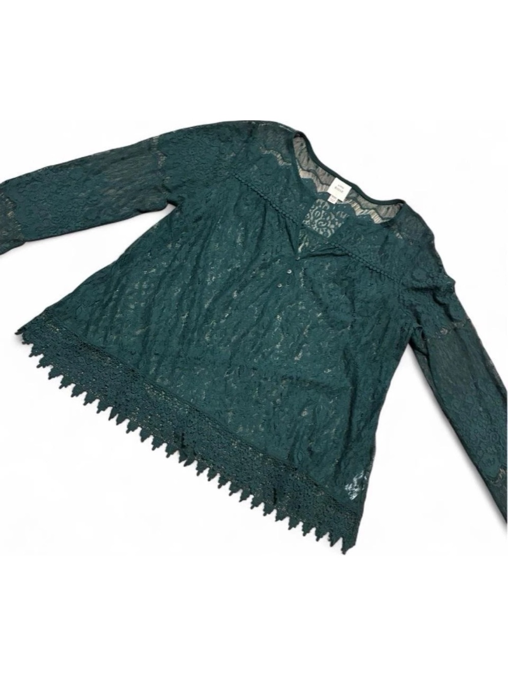 Knox Rose Green Lace Blouse Women’s Small Boho Long Sleeve Sheer Top